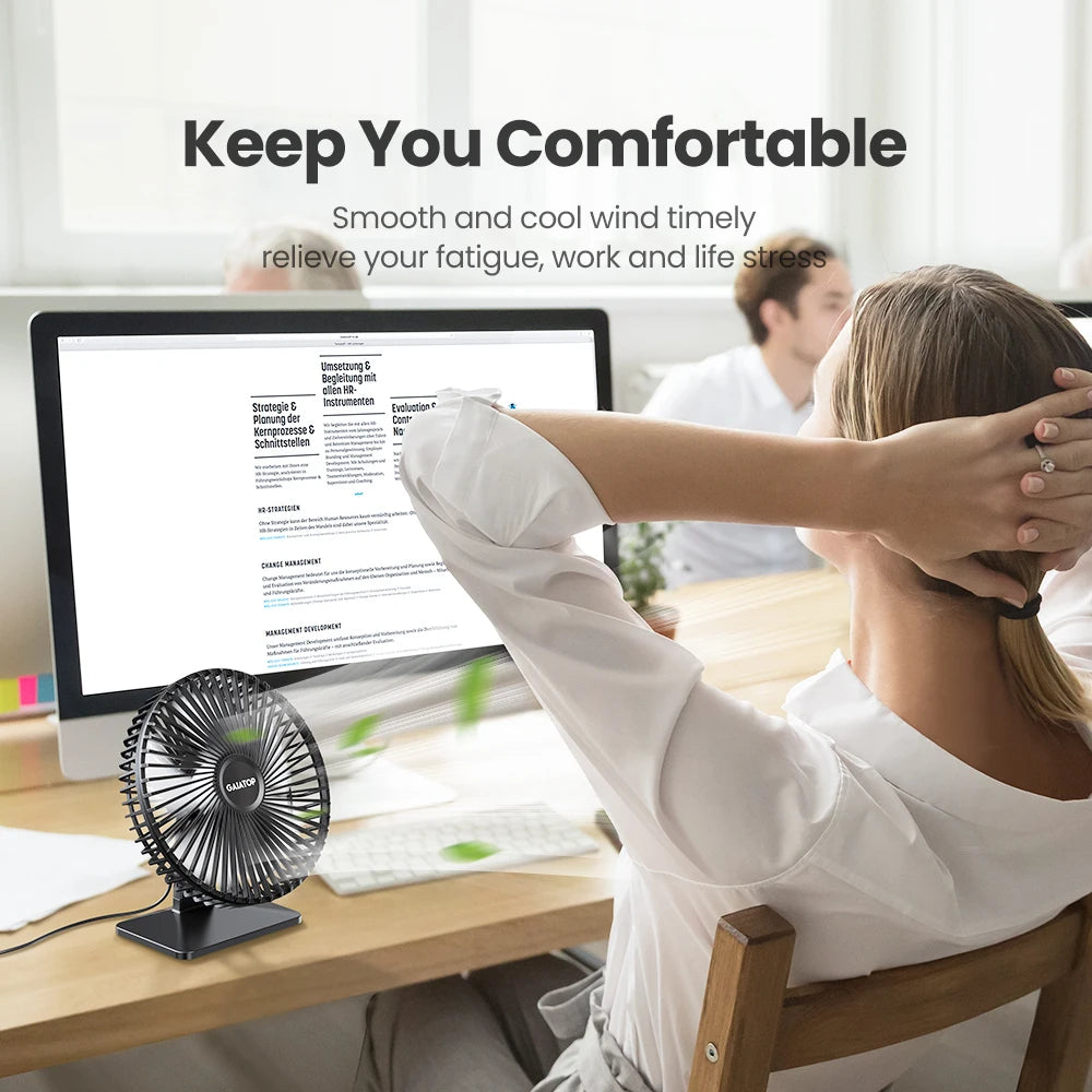 GAIATOP Desk Fan Portable USB Fan 90° Adjustable Mute 4 Speed