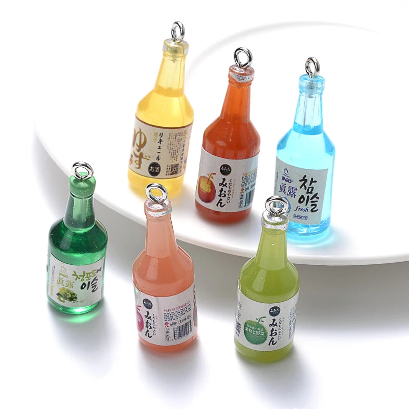 Colorful Glass Sake Bottle Charms for DIY Jewelry and Keychains - 10 Pack