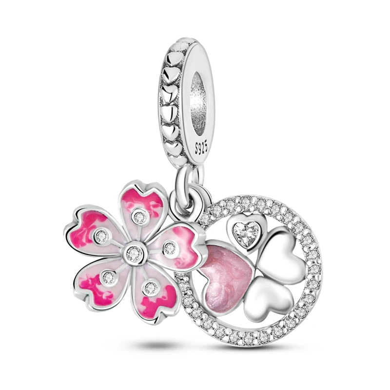 925 Silver Flower Charms Sunflower Tulip Pendants for Bracelet Jewelry Making KTC085