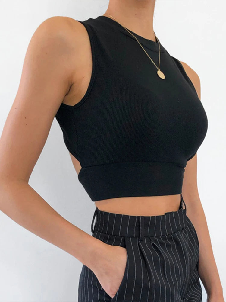 Dozw Sexy Backless Crop Top Women Cotton Cross Back