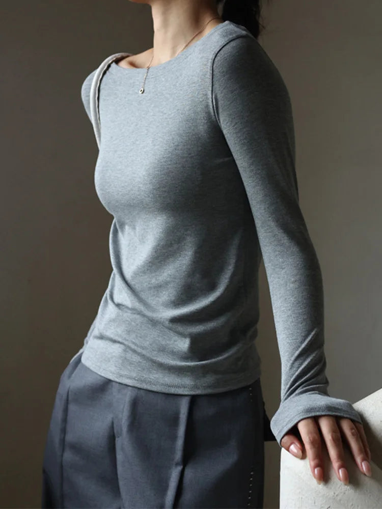 Dozw Women Slim Fit Modal T Shirt Slash Neck Korean Top