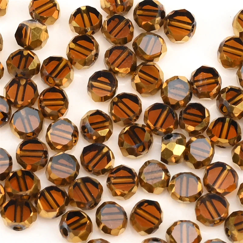 72 Pieces Golden Plated Glass Beads 3x4mm Oval Flat Faceted Crystal Beads for DIY Jewelry Making Necklaces and Bracelets