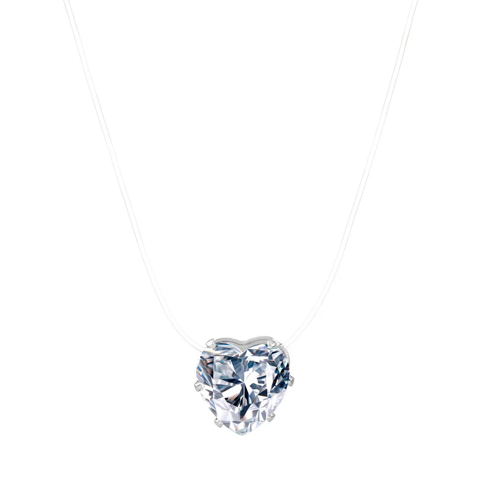 Elegant Invisible Heart Choker Necklace with Rhinestone Zircon for Women