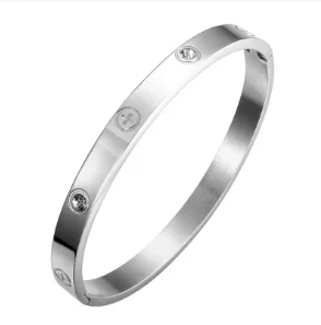 Jovolove Elegant Stainless Steel Waterproof Bangle for Women - Fashionable Gemstone Design