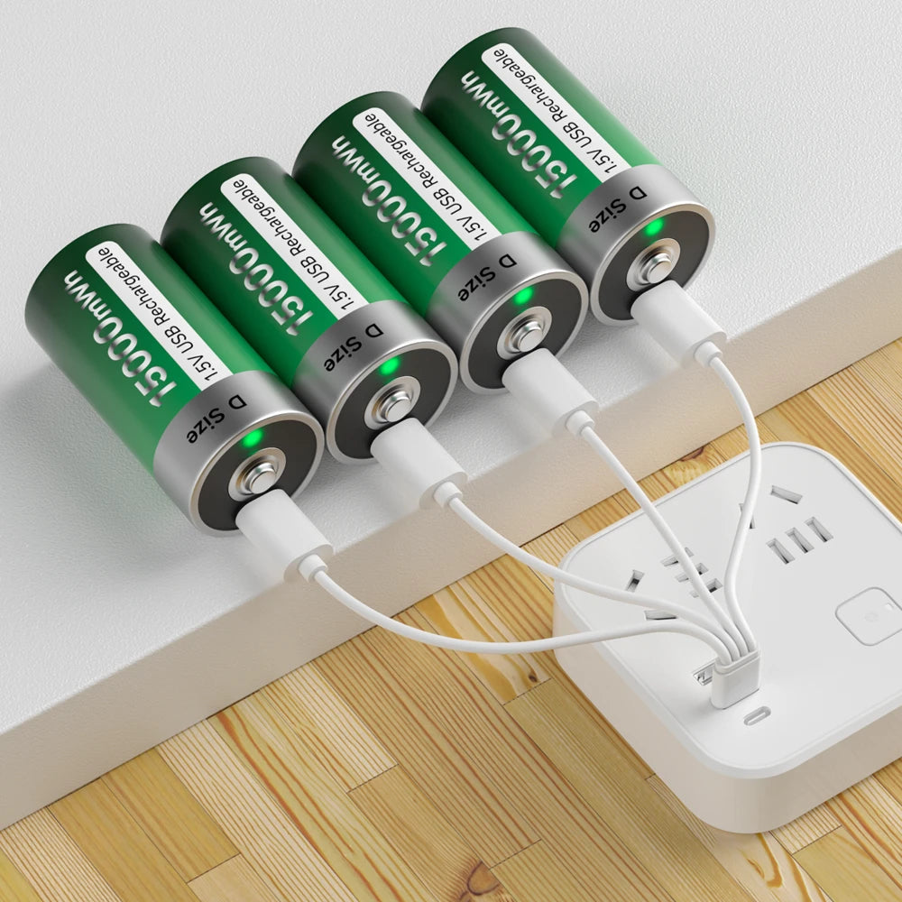 1.5V USB LR20 Battery Rechargeable R20 15000mWh D Size Type Batteries with Type-C Cable