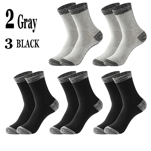 5 Pairs Men’s High Quality Autumn Winter Crew Socks Comfortable Long Black Sports Hiking Running Socks Size 38-44