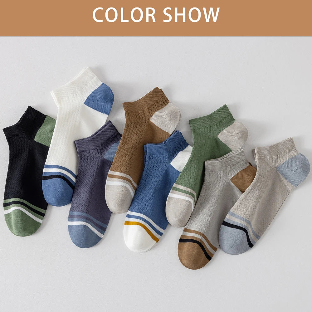 5 Pairs Mens Colorblock Mesh Sports Socks Anti Odor