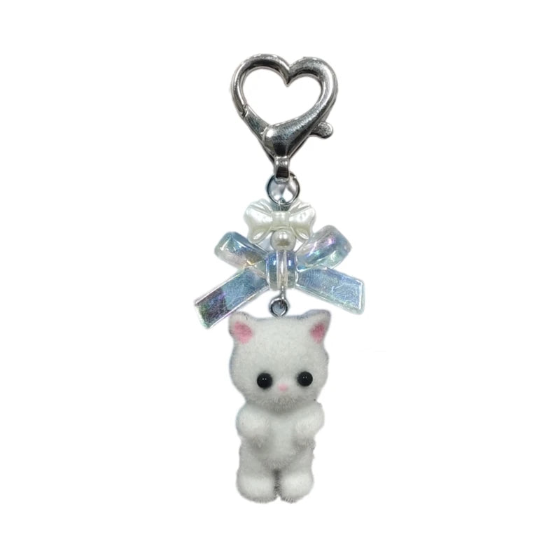 Charming Animal Flocking Keychain with Bowknot Pendant for Women