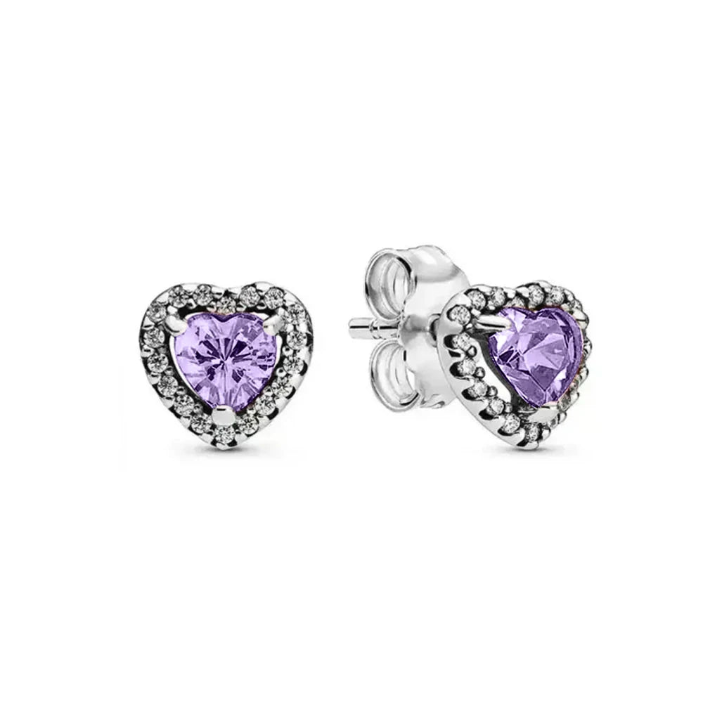 New 925 Silver Heart-Shaped Earrings with Purple Pink and Green Zircon for Exquisite Jewelry Gifts for Women