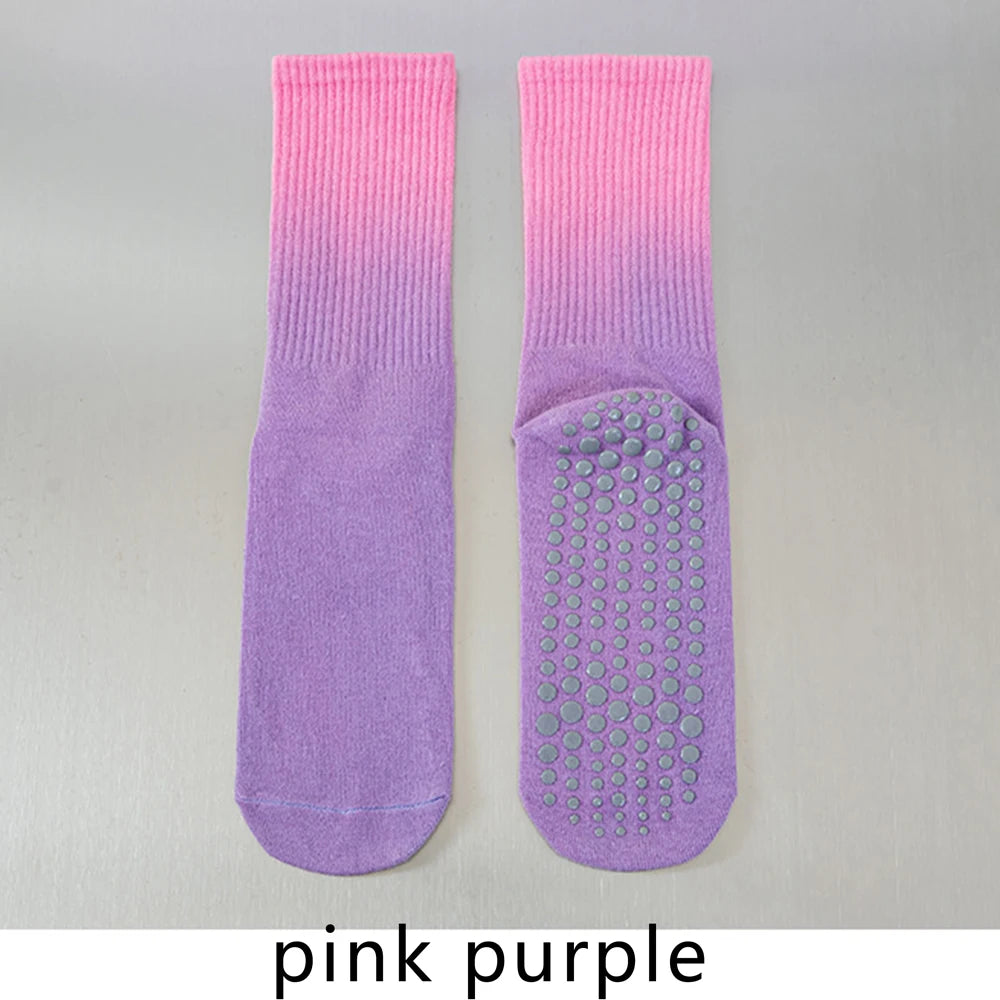 Colorful Women Cotton Mid Tube Non Slip Yoga Pilates Socks