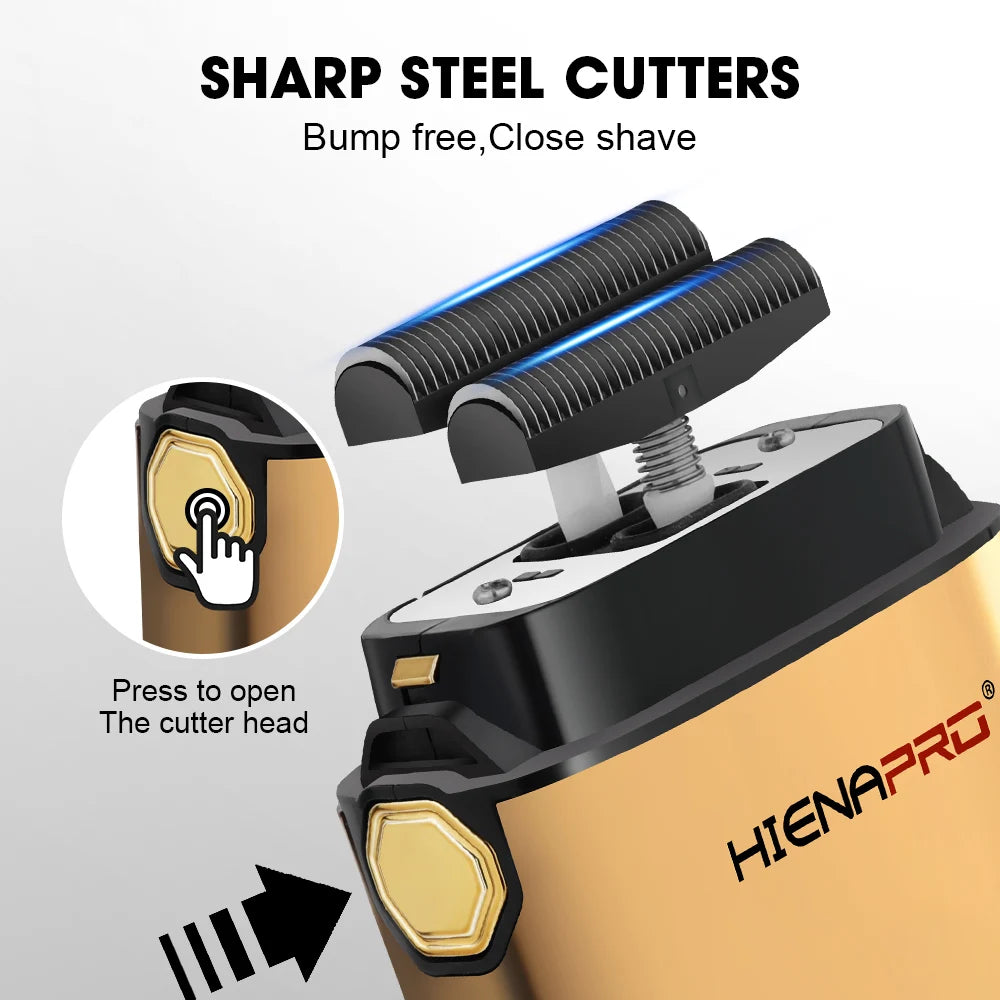 HIENA Pro Electric Shaver for Men Rechargeable Stainless Steel Hair Clipper with Floating Head Wet and Dry Use