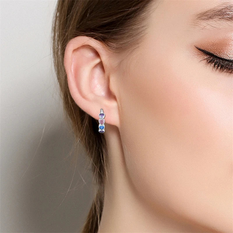 Sterling Silver Heart Zircon Hoop Earrings for Women