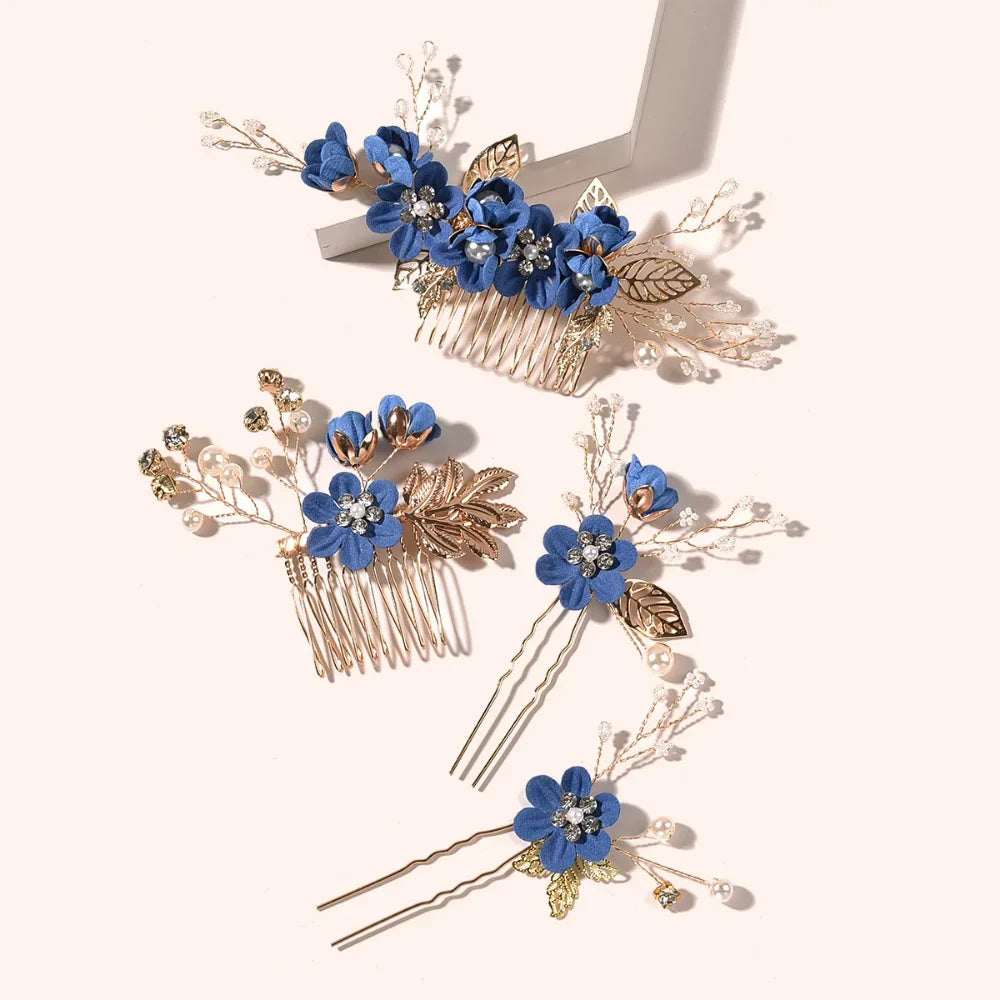 Elegant Bridal Pearl Hair Accessories Set – Floral Tiara, Barrette, and Combs for Wedding Elegance