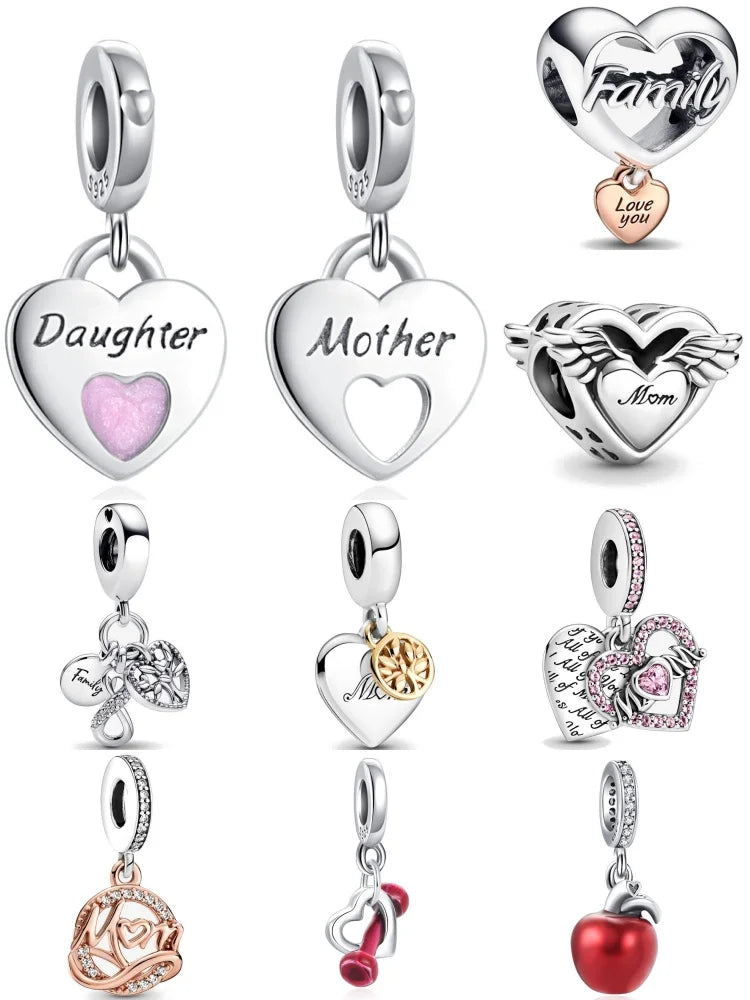 European 925 Silver Mother Daughter Charms Family Tree Jewelry Bead for Bracelets and Necklaces