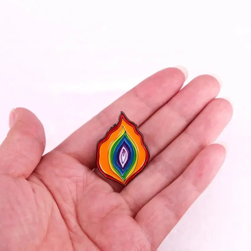 Rainbow Flame Feminist Vulva Enamel Pin Badge Jewelry