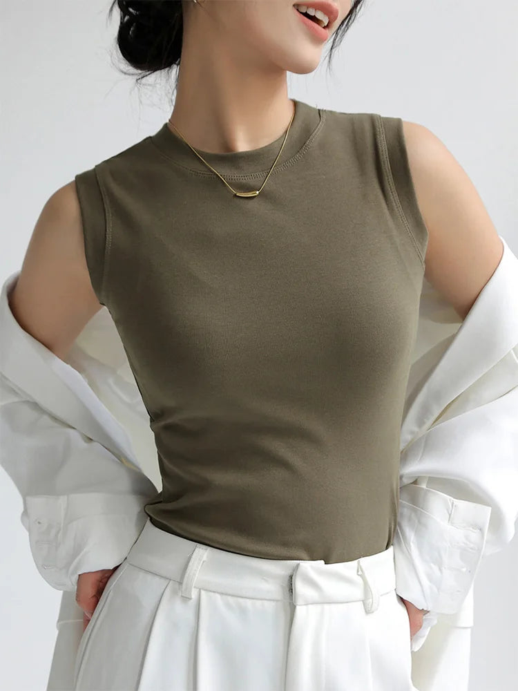 Women Cotton Camisole Vest Round Neck Colorful Sleeveless