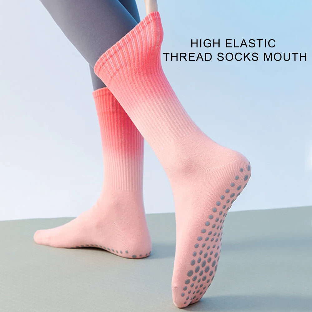 Colorful Women Cotton Mid Tube Non Slip Yoga Pilates Socks
