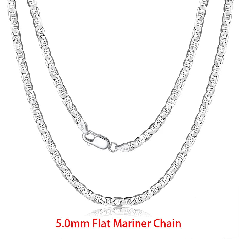 Rinntin 925 Sterling Silver Flat Mariner Chain Necklace Stylish Versatile Unisex Jewelry 5.0mm-Mariner Chain