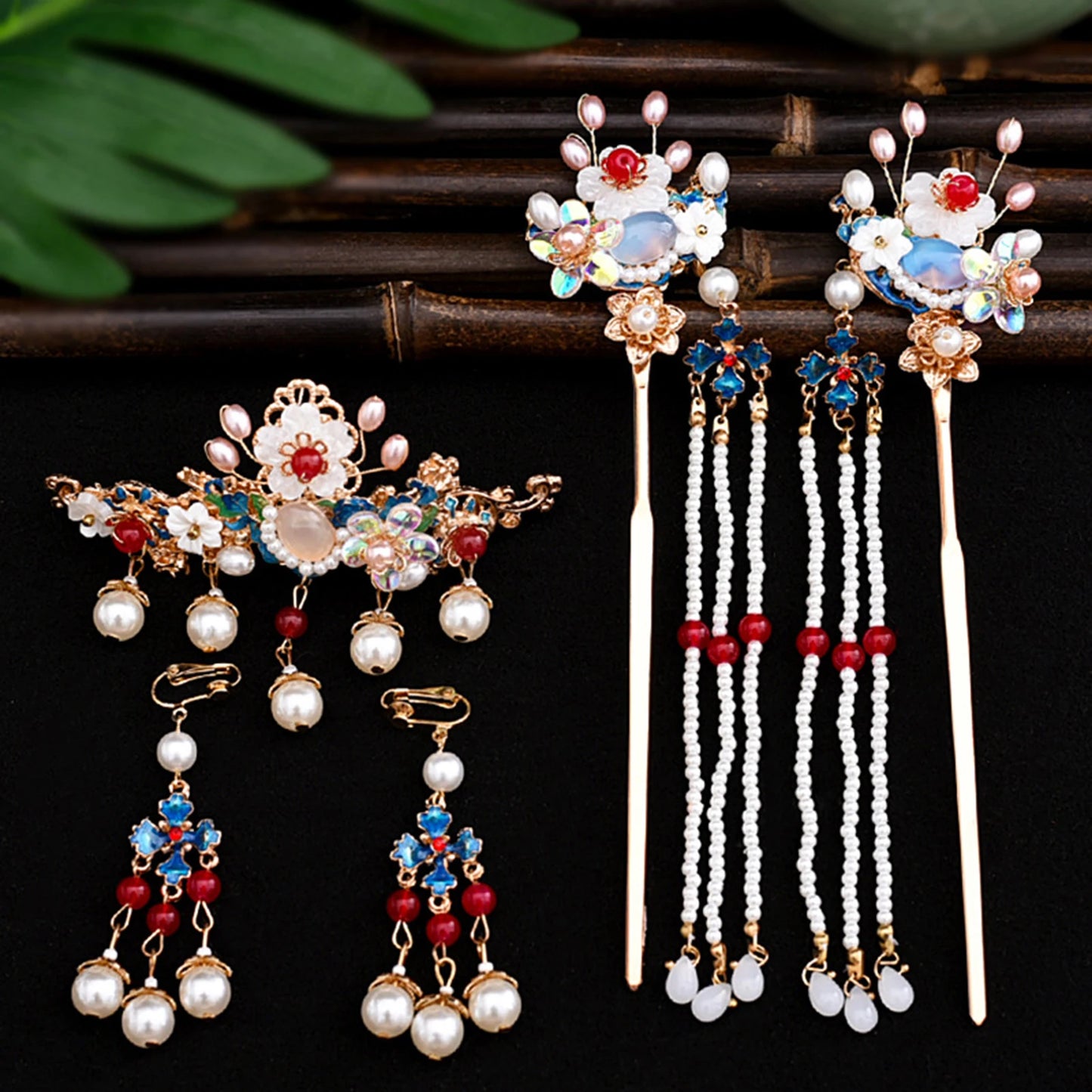 Elegant Women's Hanfu Hair Combs Set for Traditional Chinese Weddings - Bridal Headdress and Jewelry Pins