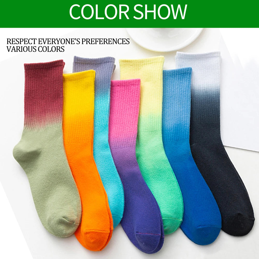Tie Dye Gradient Mid Calf Crew Socks Unisex Breathable