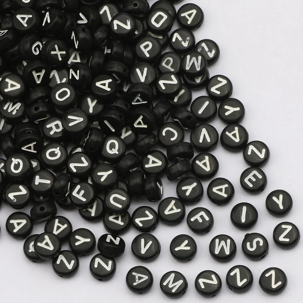 Gold Color Acrylic Spacer Beads with Black Letter Charms for Jewelry Making and DIY Crafts