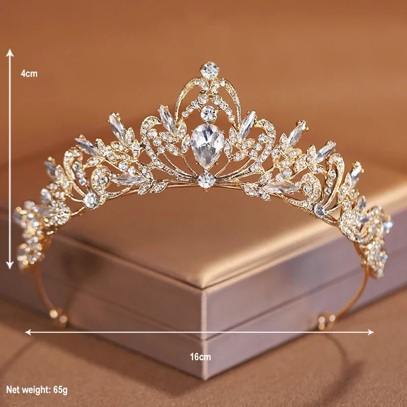 Elegant Gold Crystal Bridal Crown for Women - Trendy Wedding and Birthday Tiara