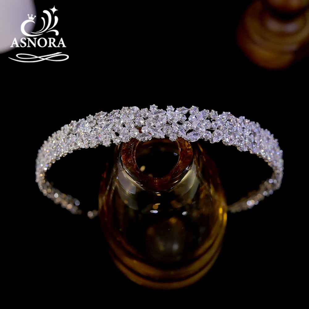 ASNORA Luxury Crystal Bridal Headband Silver Wedding Crown Elegant Hair Accessories for Bridesmaids