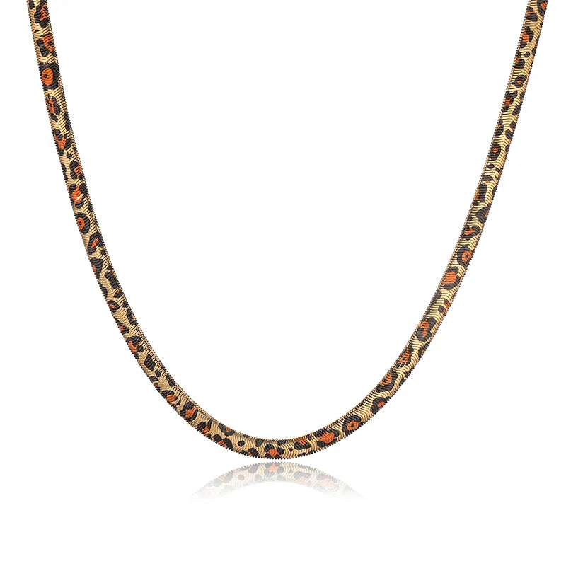 Hecheng 18K Gold Plated Leopard and Snake Pattern Unisex Jewelry Set with Stainless Steel Necklace and Earrings