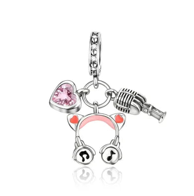 925 Sterling Silver Music Charms Beads Musical Note Piano Guitar Headset Earrings Pendants for DIY Bracelet Fine Jewelry Gift