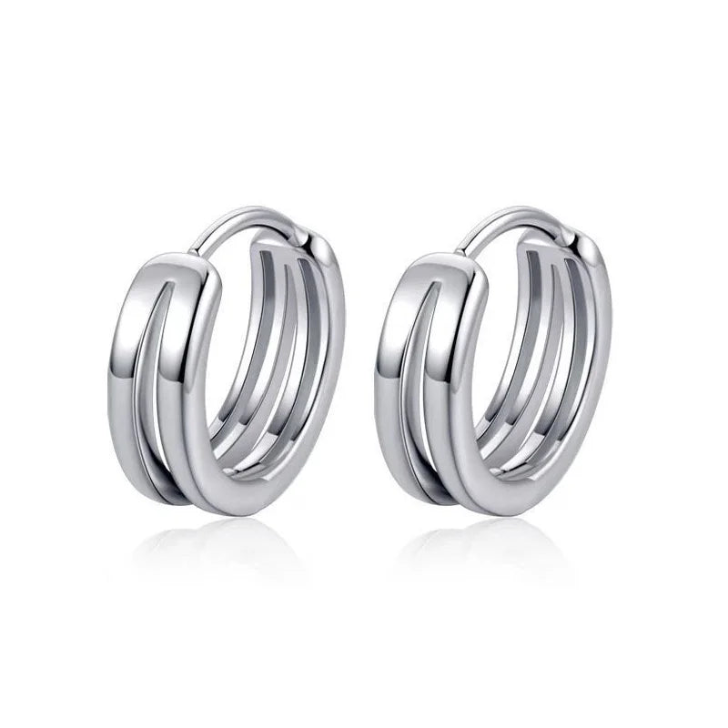 Hollow Double Ring Small Hoop Earrings for Men and Women - Trendy Black Silver Hip Hop Gothic Ear Jewelry