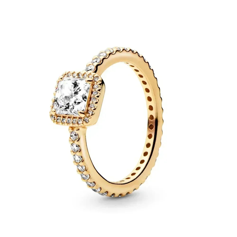 Elegant Gold-Tone 925 Sterling Silver Crown Heart Ring for Women MULTI