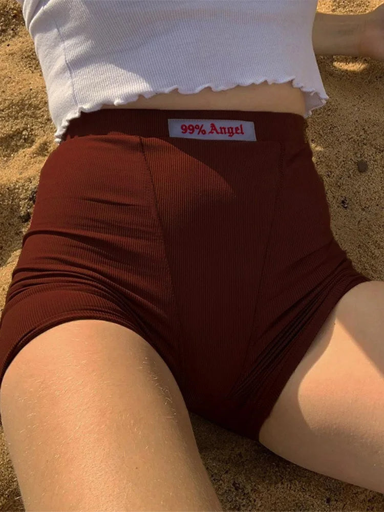 Summer White Letter Embroidered Biker Shorts Women Casual