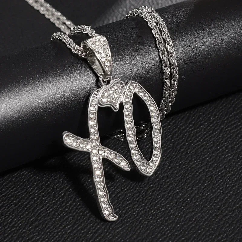 Cubic Zirconia Hip Hop XO Pendant Necklace for Men and Women