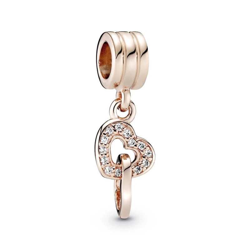 Sparkling Rose Gold Family Tree & Flower Charm Bead for European Silver Bracelet YY0269