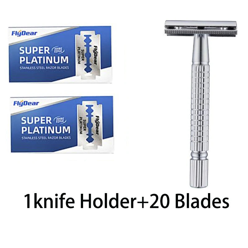 Razor Stainless Steel Double-Blade Razor for Men Shaving 1 Holder and 20 Blades