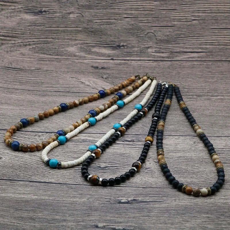6mm Vintage Rustic Men Beaded Necklace Natural Lava Stone Choker Necklace Unisex Gift