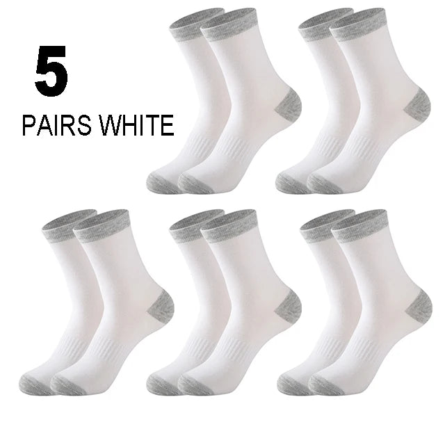 5 Pairs Men’s High Quality Autumn Winter Crew Socks Comfortable Long Black Sports Hiking Running Socks Size 38-44