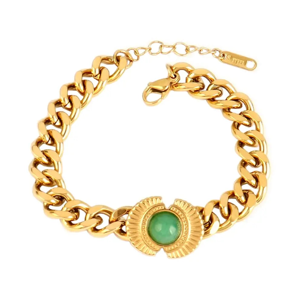 Vintage Stainless Steel Bracelet for Women with Turquoise Pendant B0454