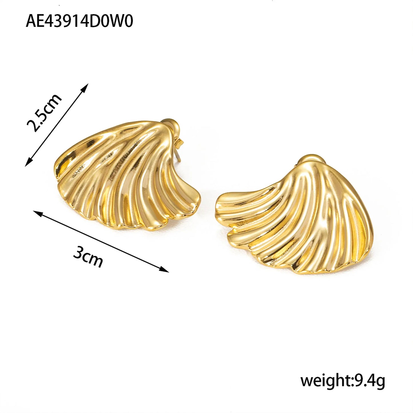 Elegant Pleated Texture Metal Earrings - Minimalist Stainless Steel Studs