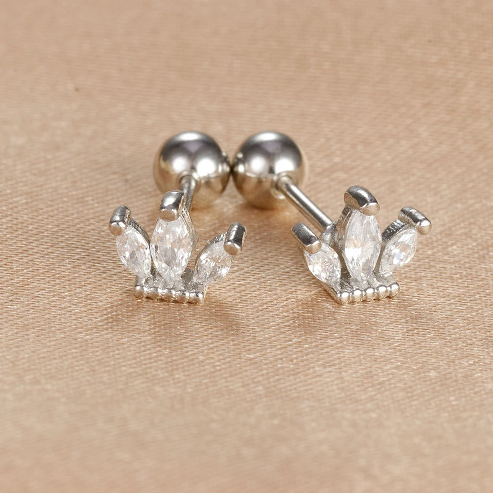 2Pcs Helix Ear Piercing Stud Earrings for Women Zircon Heart Star Moon Tragus Accessories Jewelry Gift