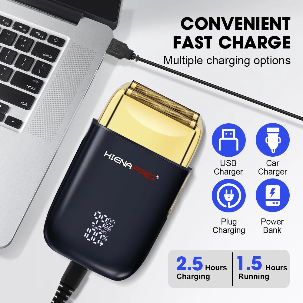 HIENA Pro Electric Shaver for Men Rechargeable Stainless Steel Hair Clipper with Floating Head Wet and Dry Use