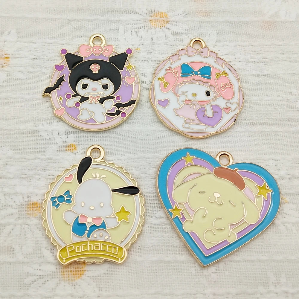 Gold Plated Enamel Anime Cartoon Charms Set for DIY Jewelry Making