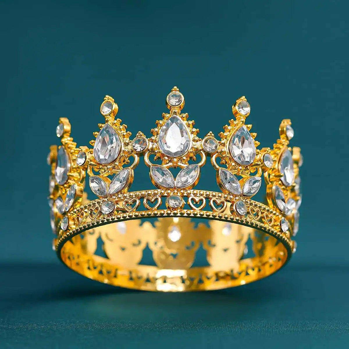 Baroque Vintage Gold Crystal Rhinestone Bridal Tiara and Crown for Women