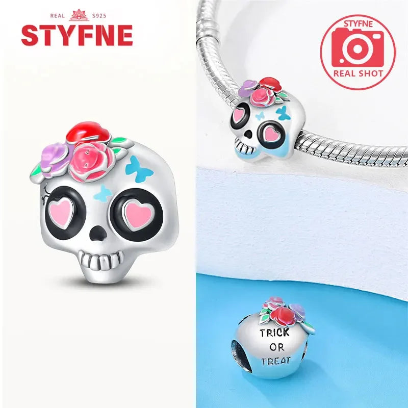 S925 Silver Luminous Zombie Skeleton Charm Bead Dangle