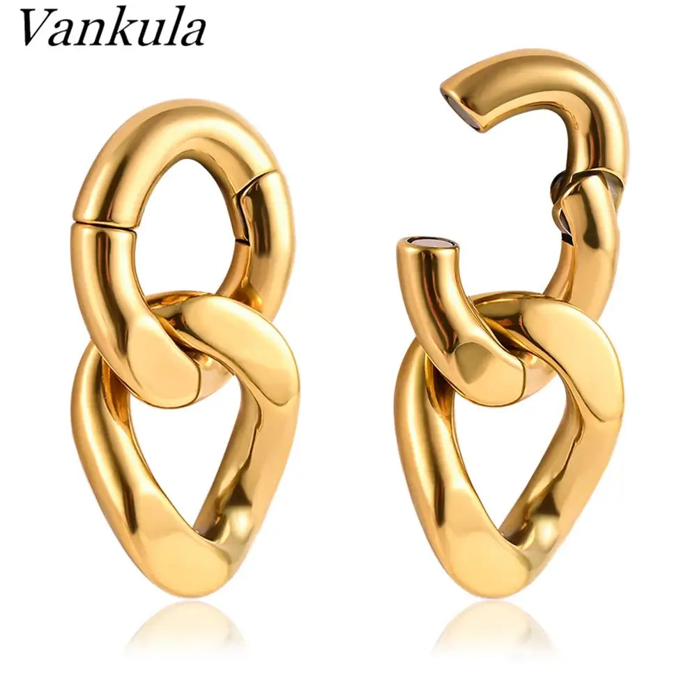 Vankula 2PCS 6mm Stainless Steel Chain Ear Weights Hangers Plugs Jewelry gold 2 CHINA 6mm