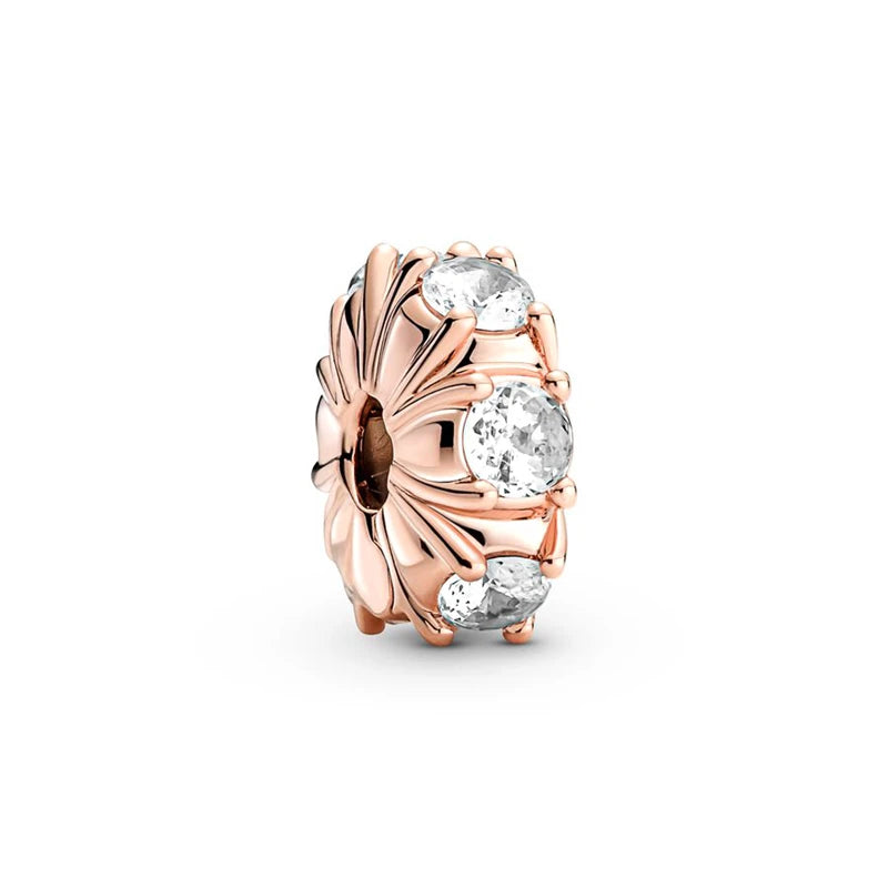 Sparkling Rose Gold Family Tree & Flower Charm Bead for European Silver Bracelet YY0286