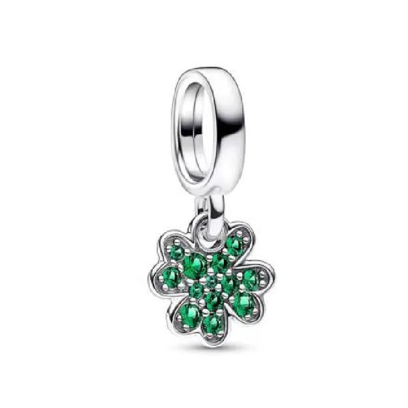 Green Clover Butterfly Honeybee DIY Bead Bracelet Necklace in 925 Sterling Silver with Zircon Accents for Women