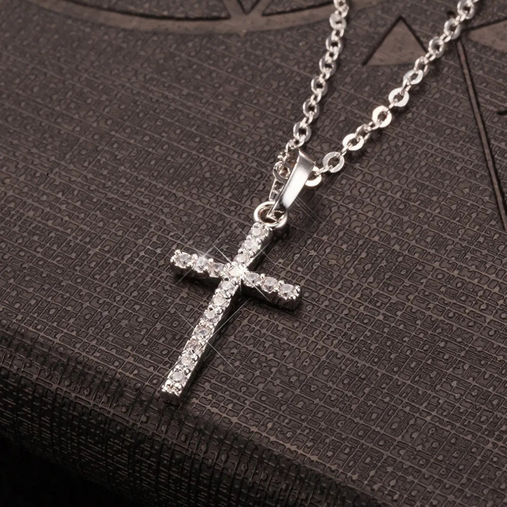 Cross Pendant Adjustable Necklace for Women with Rhinestone Inlay