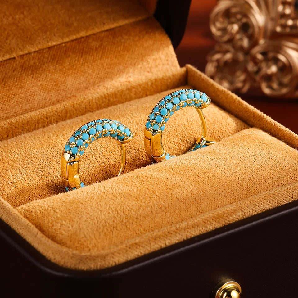 Zakol Turquoise Zircon Hoop Earrings for Women with Brilliant Cubic Zirconia Luxury Party Jewelry