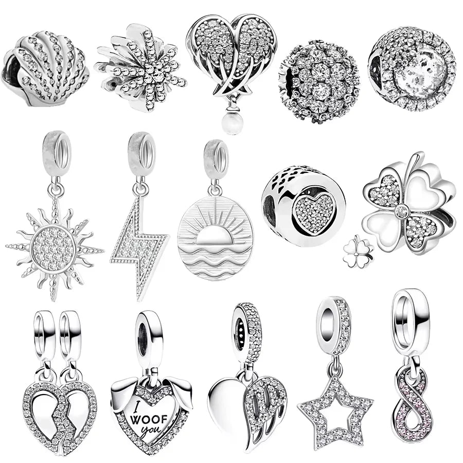 Sparkling Snowflake Sun Lightning Dangle Charm Bead 925